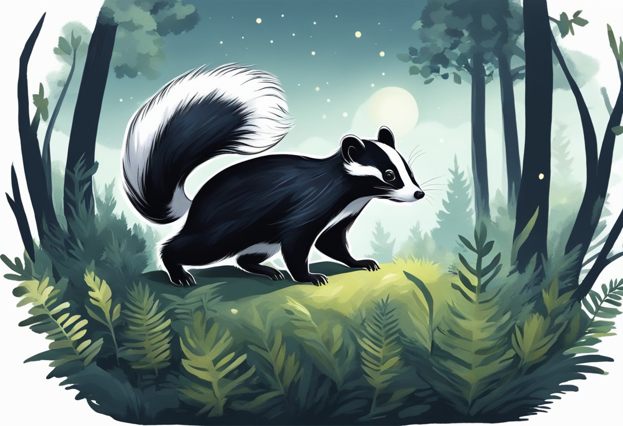 Skunk walking in the forest