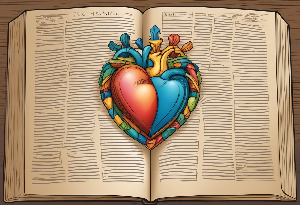 open bible with drawn heart