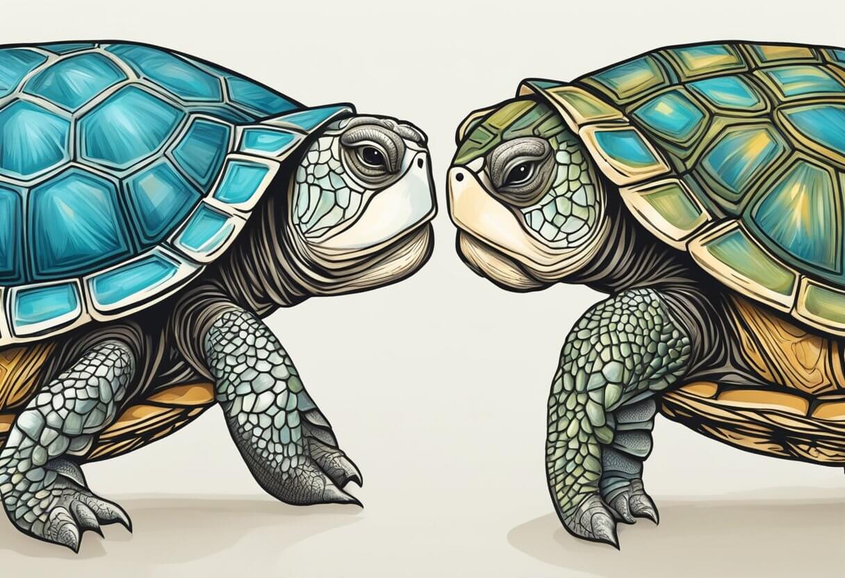 two turtles looking at each other