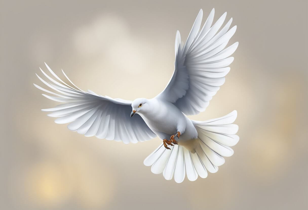 dove flying in the sky with clouds